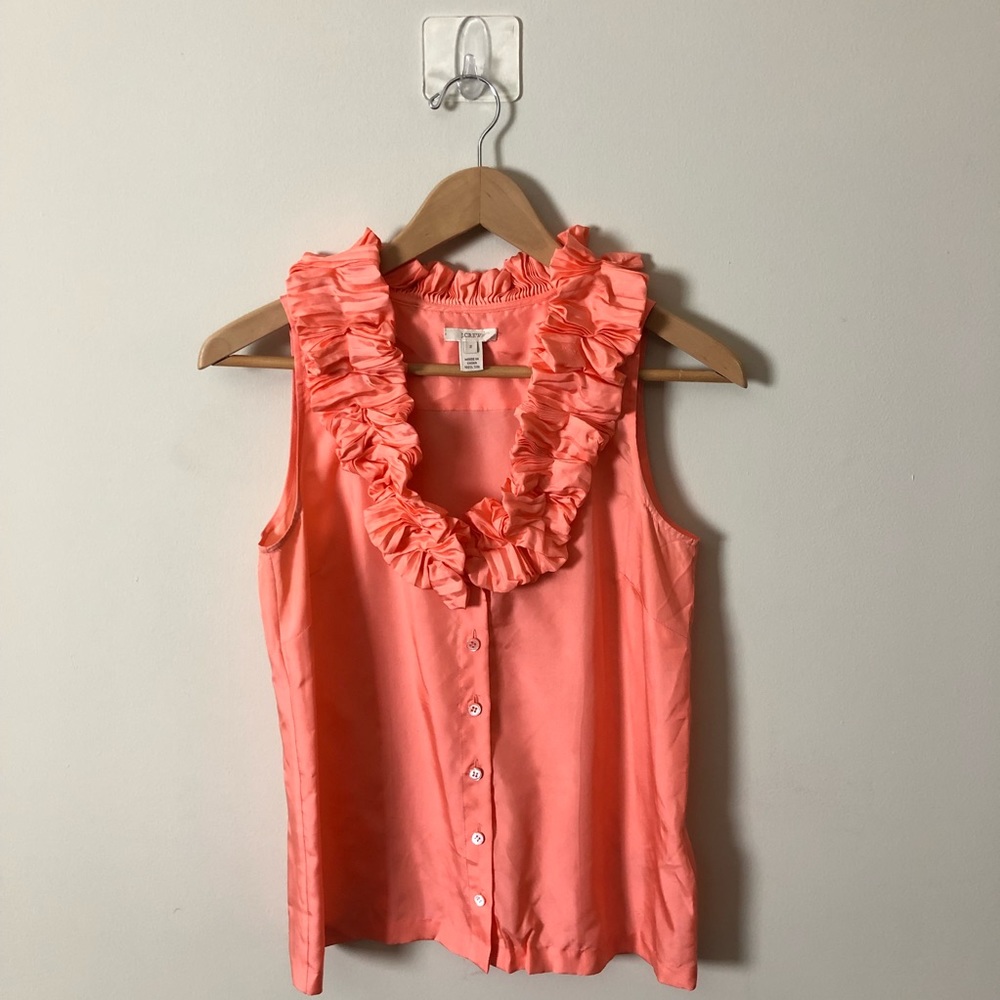 J Crew Ruffle Silk Blouse Peach Size 2